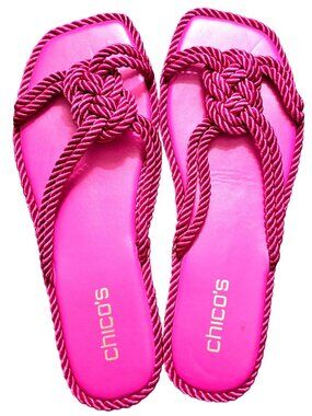 Chicos Pink Rope Knot Sandals 9M Square-Toe Slide Shoes For Women